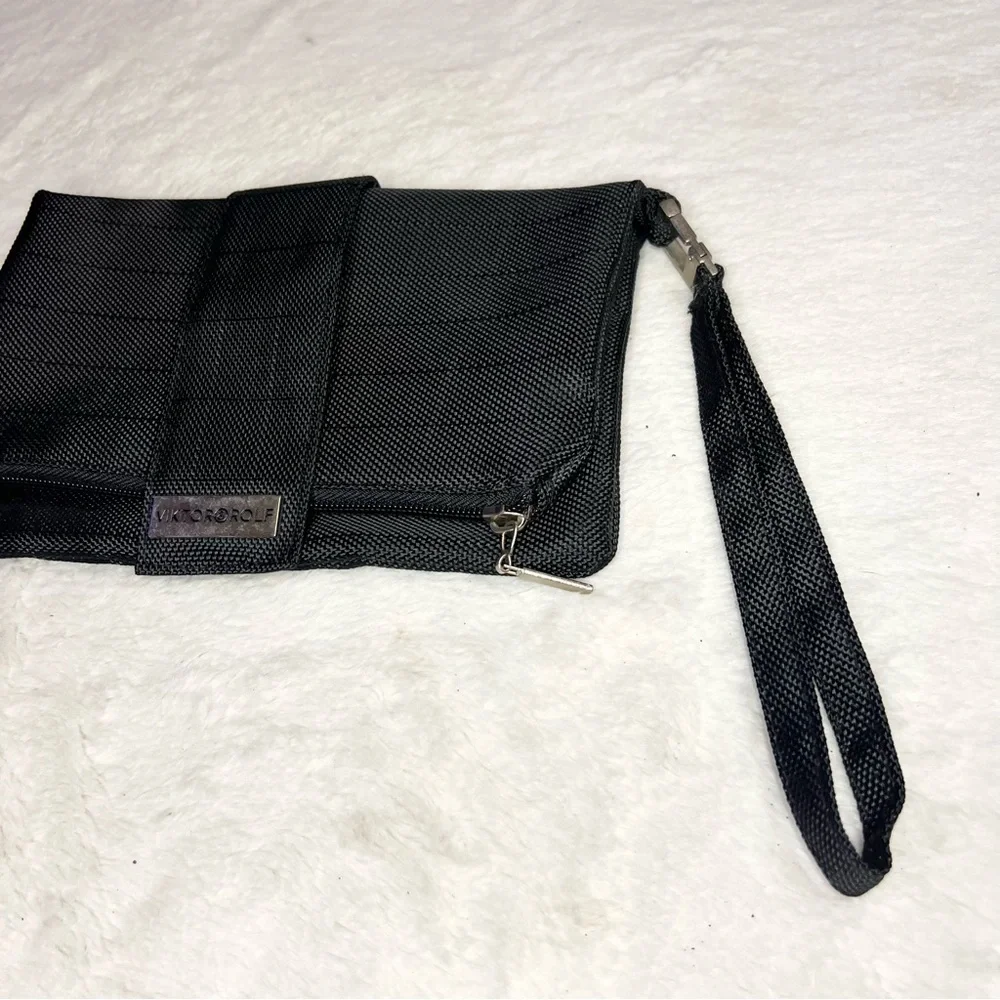 Viktor & Rolf Men's Black Amenity Bag Travel Toiletry Case Fold-over Wristlet